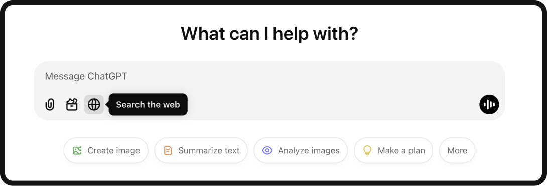 Screenshot of ChatGPT search the web button