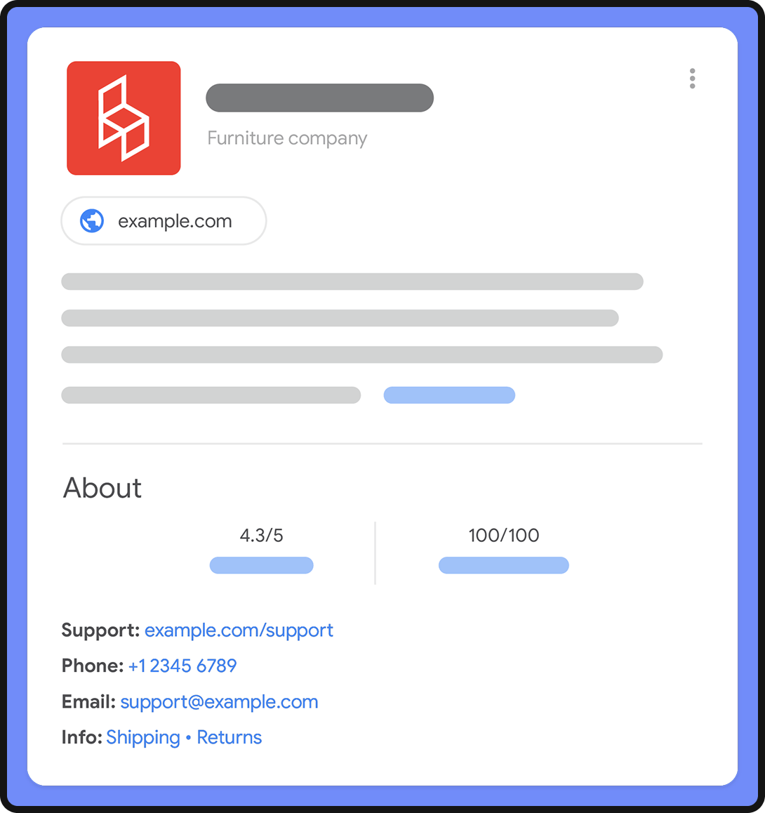 An example of an SERP listing for a furniture company with schema.