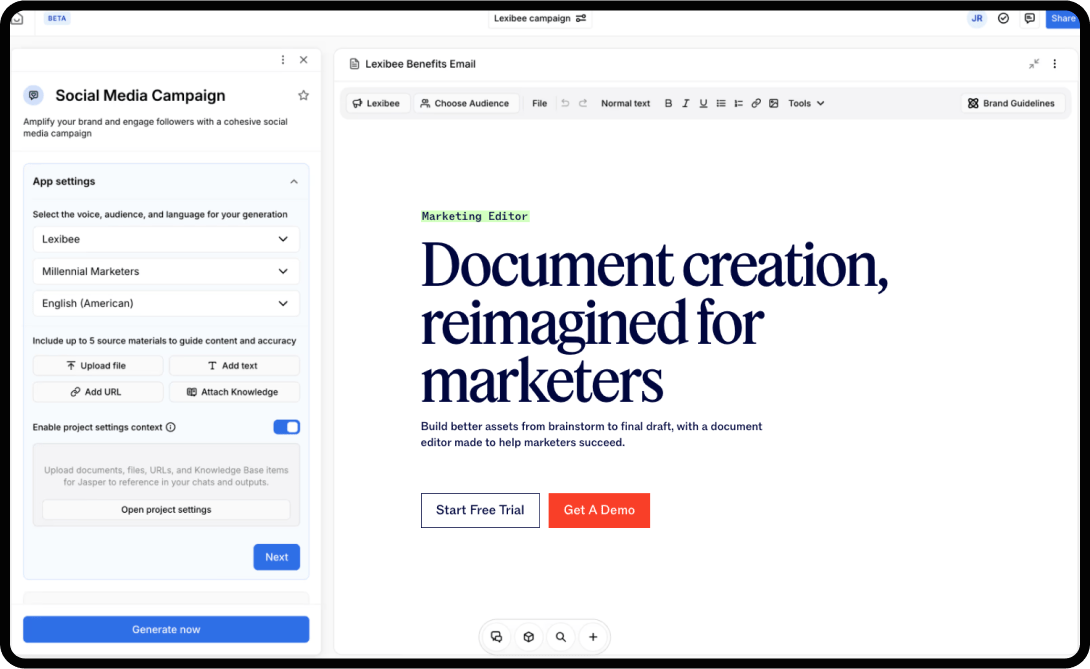 Screenshot of Jasper's UI and dashboard.
