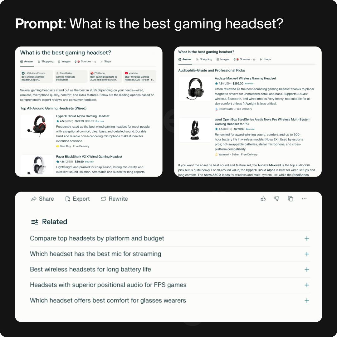 Asking Perplexity a base prompt "what is the best gaming headset".
