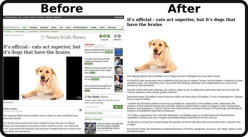 Examples of web pages optimized for the agent experience before and after.