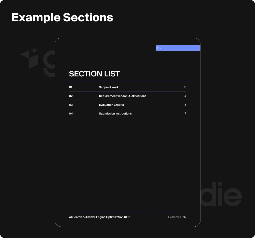 Graphic showing examples of sections that should go into an AI search RFP.