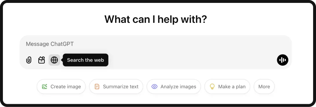 Screenshot of ChatGPT search the web button