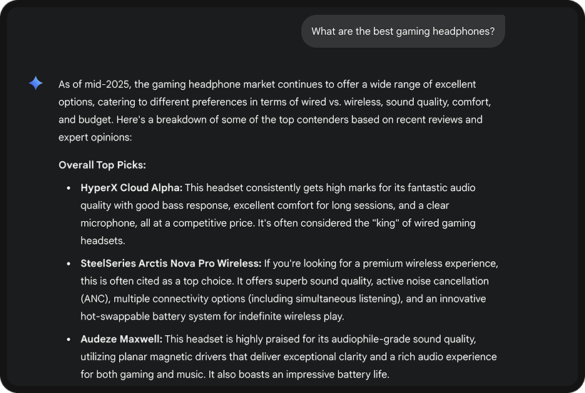 ChatGPT conversation that includes a product recommendation.