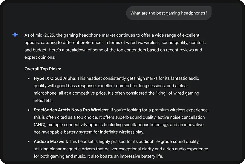 ChatGPT conversation that includes a product recommendation.