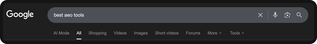 Screenshot of Google search interface with AI Mode in the left-hand corner.