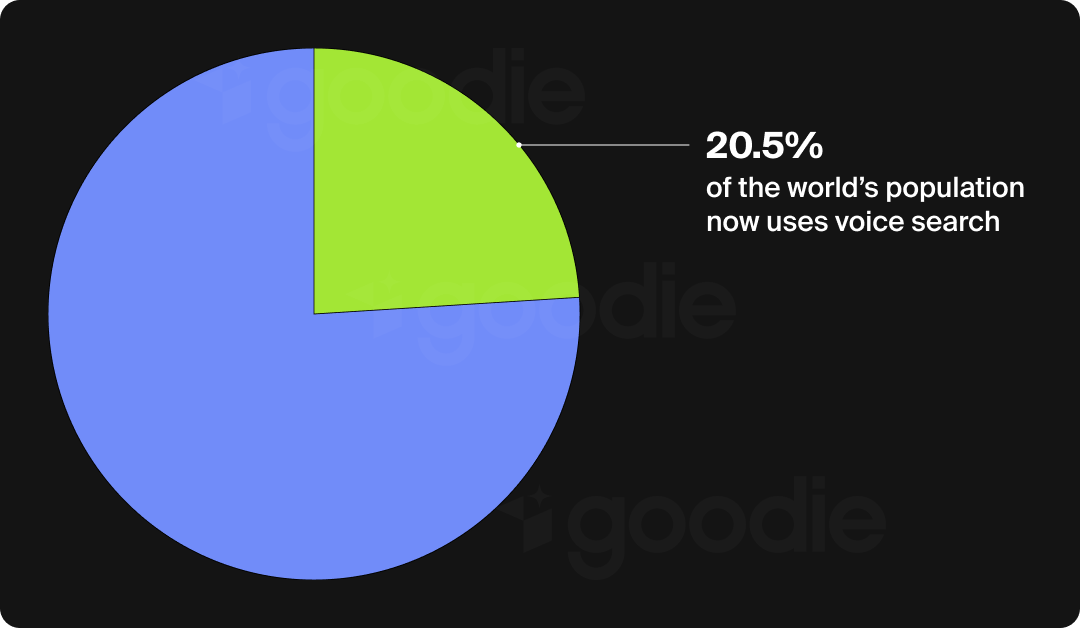 Pie chart showing that 20.5% of the world's population uses voice search.
