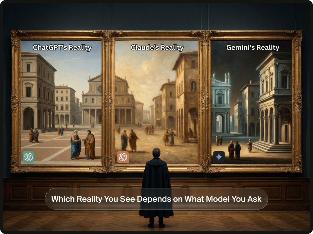 Three different LLMs with three different realities, showing the data is different between them.