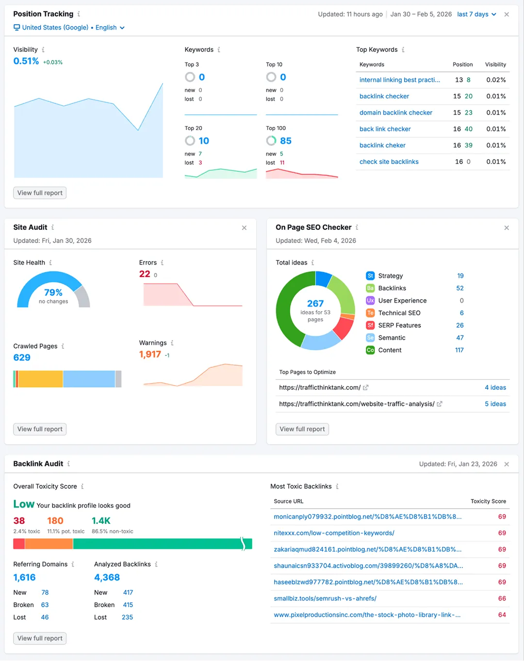 A screenshot of Semrush's AI Visibility user dashboard.